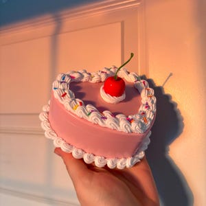 Cherry Fake Cake Jewelry Box with Mirror / Vintage Style Heart Trinket Box / Dopamine Dorm Office Bedroom Decor