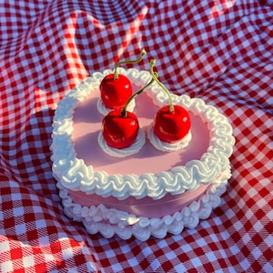 Coquette Cherry Fake Cake Jewelry Box with Mirror - Vintage Style Coquette Room Decor - Custom Display Cake
