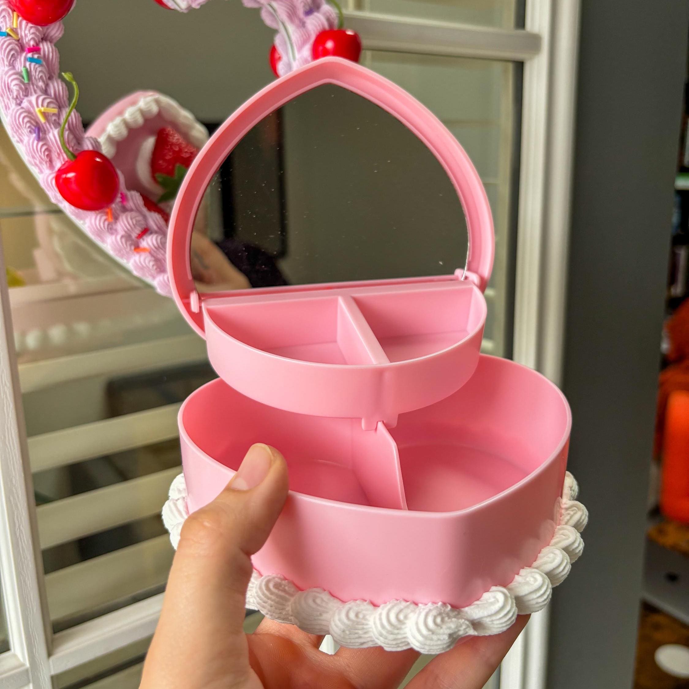 Strawberry Fake Cake Jewelry Box With Mirror - Heart Shaped
