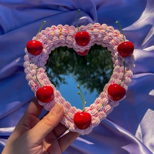 Hangable Fake Cake Mirror - Pink Cherry Sprinkle Desktop Kawaii Faux Room Decor - Maximalist Statement Wall Art