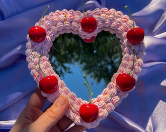 Hangable Fake Cake Mirror - Pink Cherry Sprinkle Desktop Kawaii Faux Room Decor - Maximalist Statement Wall Art