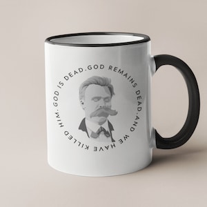 Nietzsche Philosophy God is Dead! Two-Toned 11oz Coffee Mug, Eternal Recurrence, Friedrich Nietzsche, Philosophy Graduation Gift