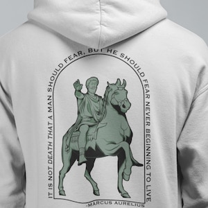 Marcus Aurelius Statue Philosophy Hoodie Amor Fati, Memento Mori Memento Vivere Hoodie, Stoic Philosopher, Stoicism, Gift for Her Him
