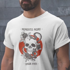 Memento Mori Memento Amor Fati T-Shirt, Marcus Aurelius Stoic T-Shirt, Stoicism, Amor Fati, Snake, Rose, Philosophy Gift
