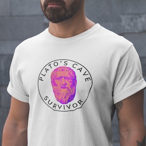 Plato&#39;s Cave Survivor Ancient Greek Philosopher T-Shirt, Greece, Platonic, Aristotle, Socrates, Philosophy Graduation Gift for Him Her