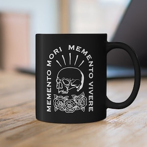 Marcus Aurelius Memento Mori Amor Fati 11oz Black Mug,  Stoic Philosopher, Stoicism, Graduation Gift for Him Her, Professor Gift