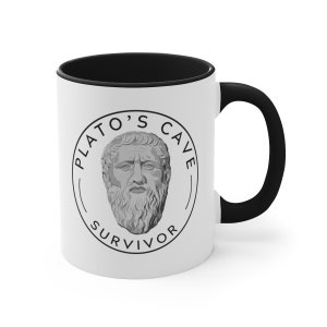 Plato&#39;s Cave Survivor Ancient Greek Philosophy Black and WhiteTwo-Tone Coffee Mugs 11oz, Greek Philosopher, Graduation Gift for Him Her