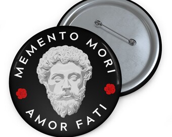 Marcus Aurelius Memento Mori Amor Fati Button Pin, Stoic Philosopher, Stoicism, Graduation Gift for Him Her, Professor Gift