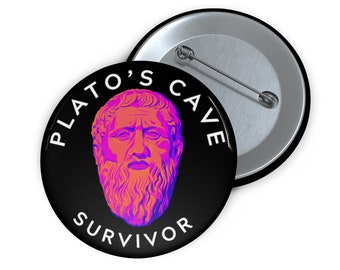 Plato's Cave Survivor Ancient Greek Philosopher Button Pin, Philosophy Student Professor Graduation Gift, Athens, Aristotle, Socrates