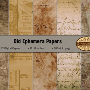 Vintage Ephemera Digitales Papier: Grunge Hintergrund (12x12, JPG Download)