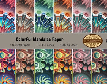 Buntes Mandala Scrapbook Papier: 12x12 Geometrische Hintergründe (Digitales Papier)