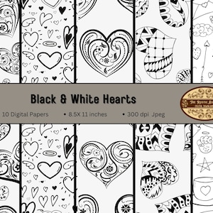 Pack de papier pour scrapbooking 8,5 x 11 coeurs noir et blanc, créations en papier, scrapbooking