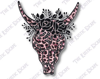 Leopard Print Cow Skull PNG: Western Sublimation Design (Digital Download)
