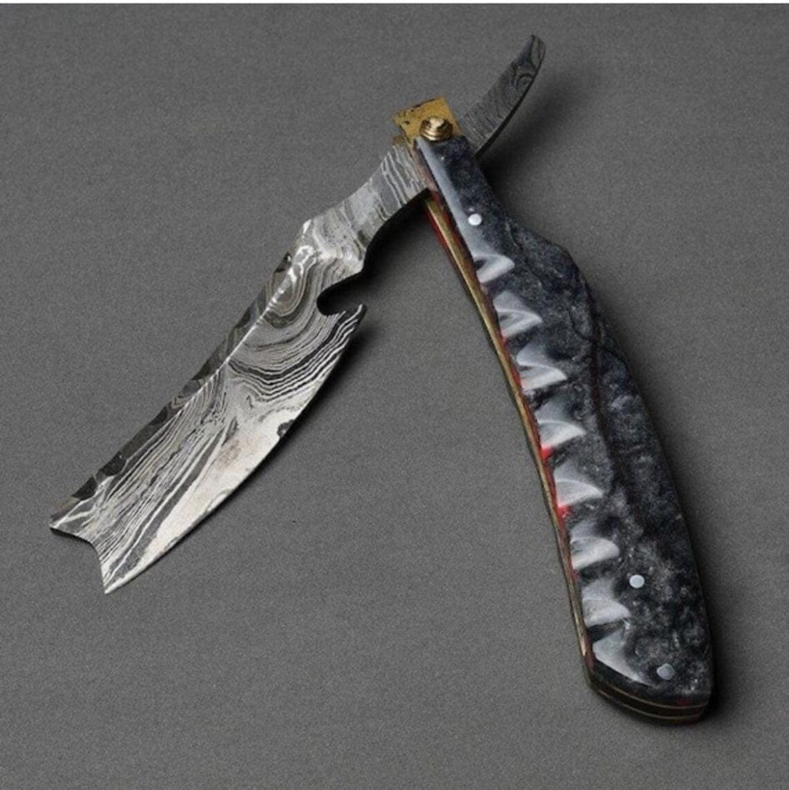 Foldable Rozar Damascus Straight Razor , Damascus Folding Razor , Hand Made Damascus ...