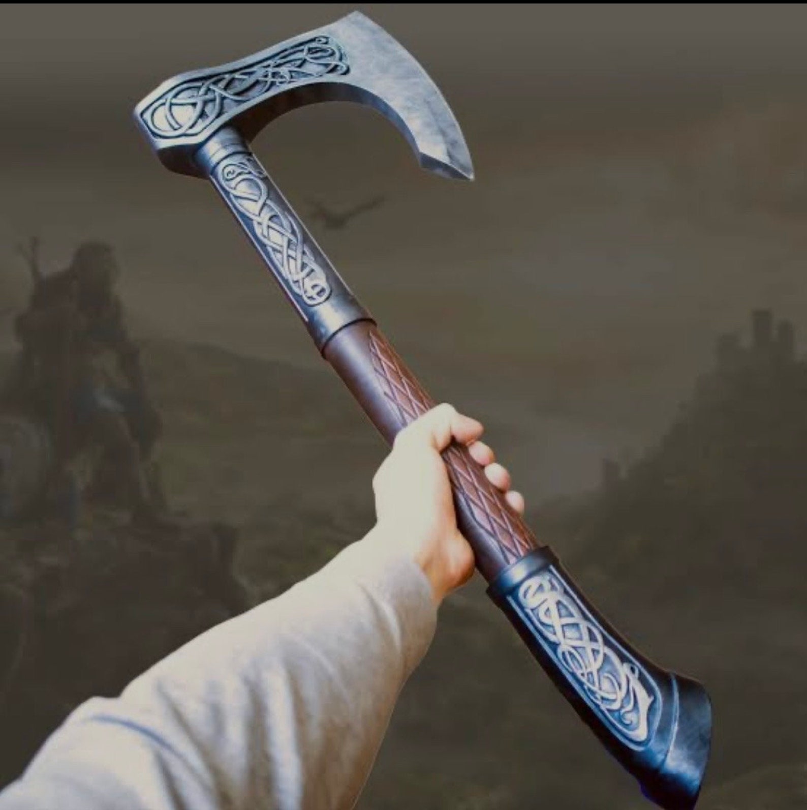 Eivor Axe Form the Game Assassins Creed Valhalla , Custom Handmade D2 Steel Engraved Viking Axe