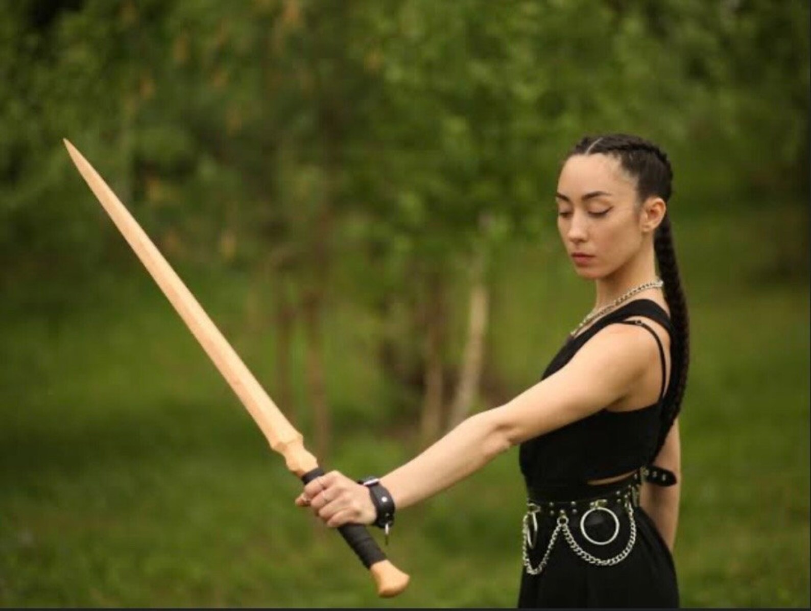 Wooden Sword Staff Hybrid Spear Sword Long Grip Sword Two Etsy