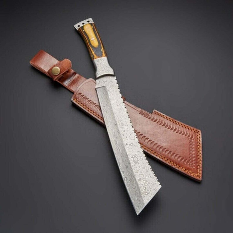 Custom Hand Handmade Machete, Damascus Steel, Camping Machete, Hunting Knife, Christmas