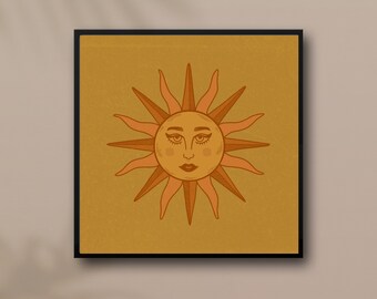 Retro Sun Wall Art Sun Art Print Celestial Print