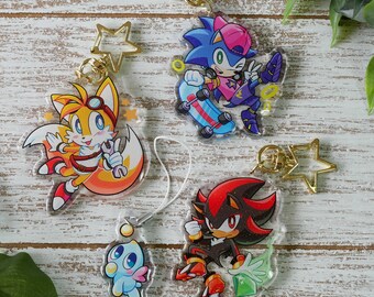 Sonic 2.5 Inch Glitter Acrylic Charm Keychain 1.5 Inch Acrylic Phone Charm