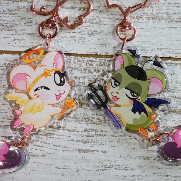 Hamtaro Ham Ham Heartbreak 4 Inch Glitter Acrylic Dangling Charms