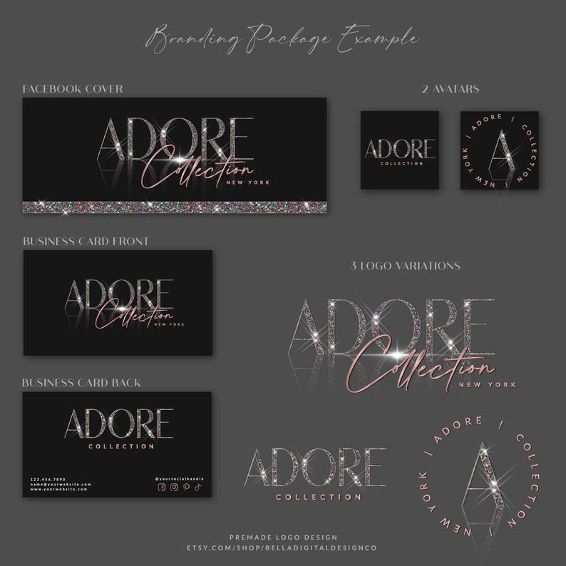 Diamond Glitter Salon Logo, Glam Beauty Branding, Boutique Logo, Glam Logo Design, Sparkle Logo, Aesthetics Logo (Premade Digital Design) image 7