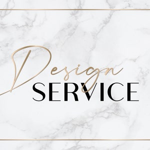 May include: A marble-textured background with a gold-colored rectangular border. The words "Design SERVICE" are displayed in a stylish font, with "Design" in a flowing gold script and "SERVICE" in a bold black font.