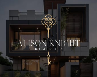 Design moderno del logo immobiliare, marchio di agente immobiliare di lusso con chiave, marchio dell'agente immobiliare, logo dell'agente immobiliare con chiave (design digitale predefinito)