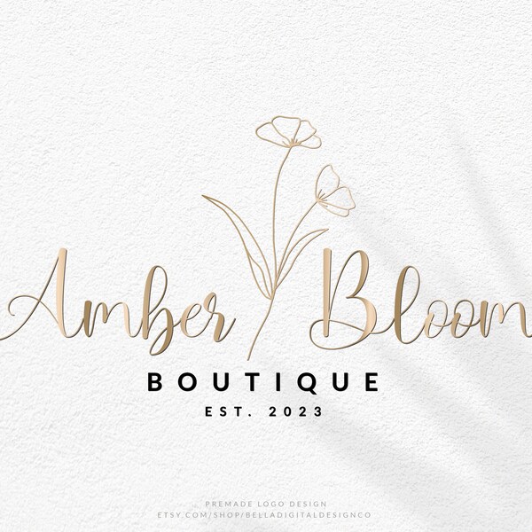 Floral Logo Design, Flower Logo, Florist Logo, Boho Floral Logo, Minimalist Logo, Modern Logo, Boutique Logo, Premade Logo, Branding Kit