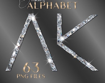 Clipart PNG dell'alfabeto con glitter bianco diamante, lettere glamour, lettere di diamanti di lusso PNG, alfabeto scintillante, alfabeto scintillante (download digitale)