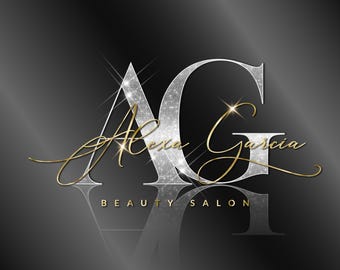 Design del logo predefinito con glitter argento, marchio di bellezza glamour, logo elegante per salone di bellezza, logo di lusso con glitter, logo estetico (design del logo predefinito)