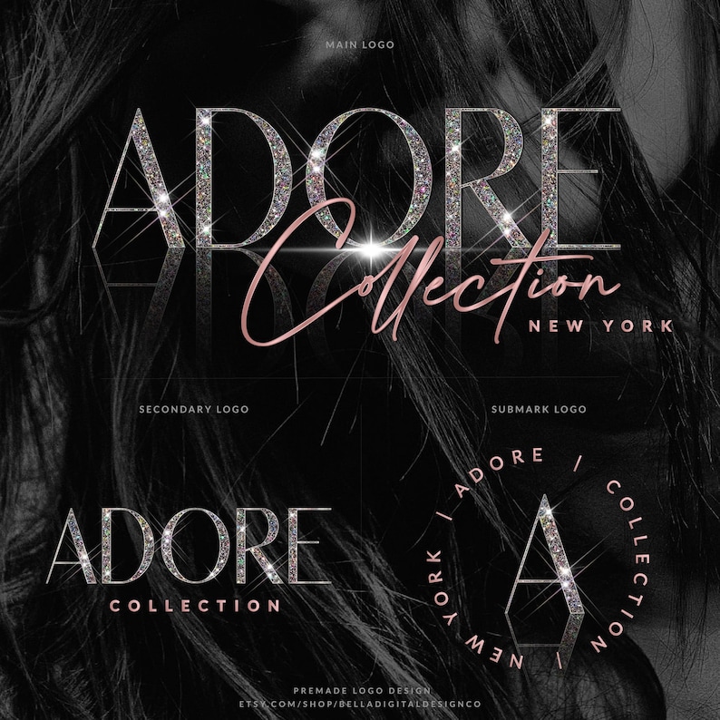 Diamond Glitter Salon Logo, Glam Beauty Branding, Boutique Logo, Glam Logo Design, Sparkle Logo, Aesthetics Logo (Premade Digital Design) image 2