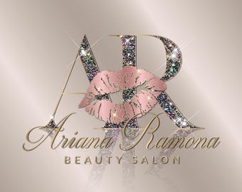 Logo glitterato con labbra color oro rosa, logo per salone di bellezza con glitter di diamanti, marchio di bellezza glamour, logo per boutique di lusso, logo scintillante (design predefinito)