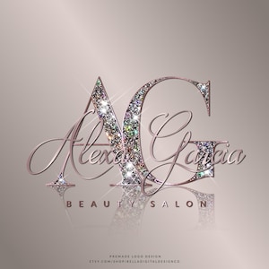 Logo glitter oro rosa, marchio Glam Boutique, logo glitter diamante, logo glitter lusso, logo estetico (design digitale predefinito)