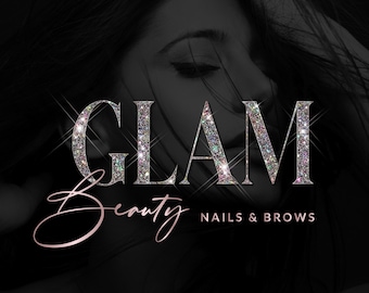 Diamond Glitter Salon Logo, Glam Beauty Design, Diamond Glitter Logo for Nails, Brows, and Beauty Brands (Premade Digital Design)