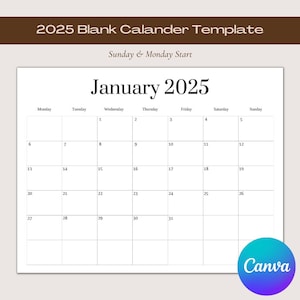 2025 Blanko-Kalendervorlage | Blanko-Kalender | Druckbarer Kalender | 12-Monats-Kalender | Bearbeitbarer Kalender | Minimalistisches Design