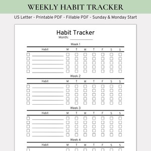 Weekly Habit Tracker | Habit Tracker Printable | Fillable Habit Tracker | Vertical Habit Tracker | Routine Tracker | 7 Day Habit Challenge
