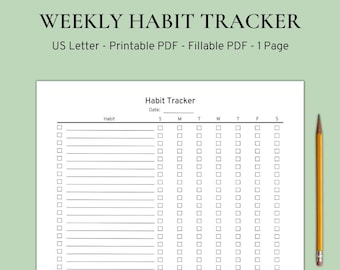 Weekly Habit Tracker | Horizontal Habit Tracker | Goal Tracker | 7 Day Habit Challenge | Daily Routine | Daily Habit Tracker | Habit Log