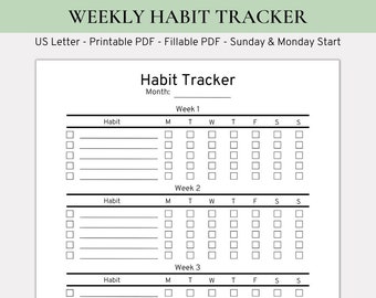 Veckovis vanespårare | Utskrivbar vanespårare | Ifyllbar vanespårare | Vertikal vanespårare | Rutinspårare | 7-dagars vaneutmaning