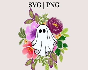 Kolorowy Kwiatowy Duch SVG | Jesienna Koszulka SVG | Filiżanka Kawy SVG | Kwiatowy Duch SVG | Kwiatowy Duch Png | Retro Halloween SVG | Daisy Ghost SVG