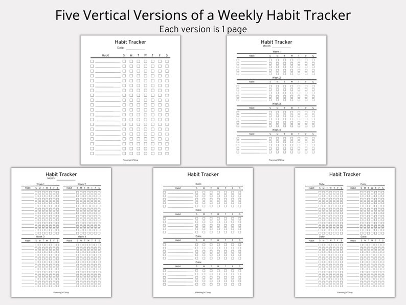 Vertical Weekly Habit Tracker Bundle Habit Tracker Printable - Etsy
