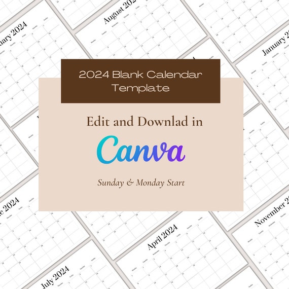 2024 Blank Calendar Template Blank Calendar Printable Blank Calendar 12  Month Calendar Editable Calendar Minimalist Design - Etsy