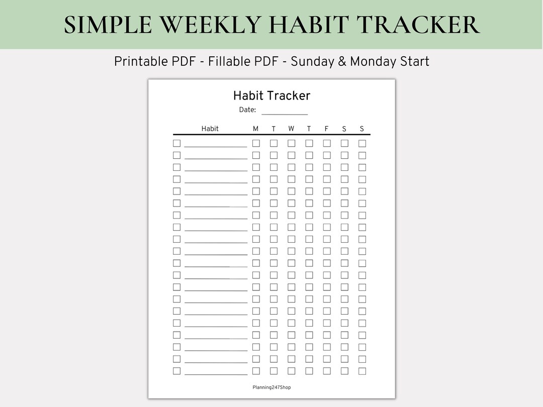 Simple Weekly Habit Tracker Vertical Habit Tracker Habit - Etsy