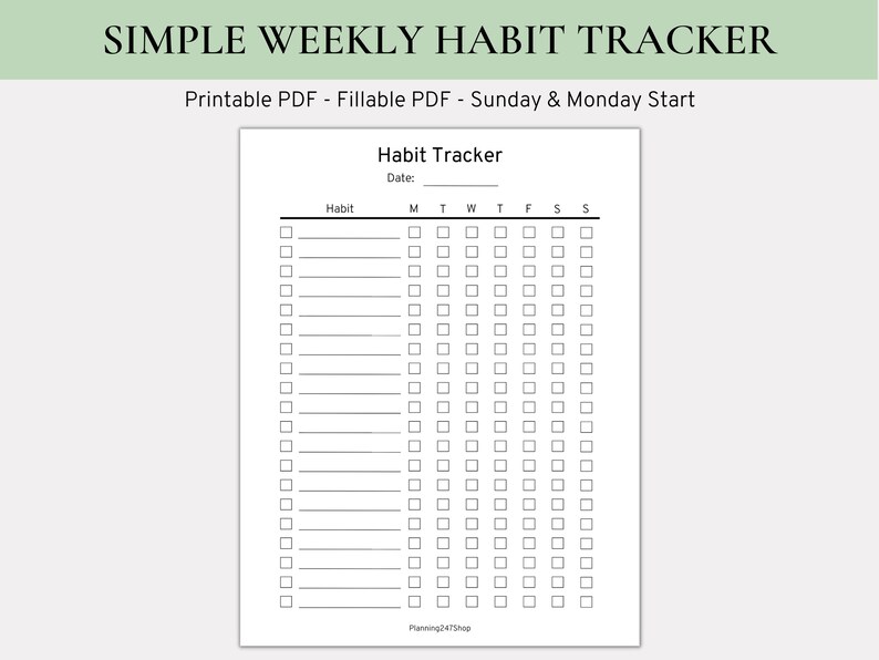 Simple Weekly Habit Tracker Vertical Habit Tracker Habit - Etsy