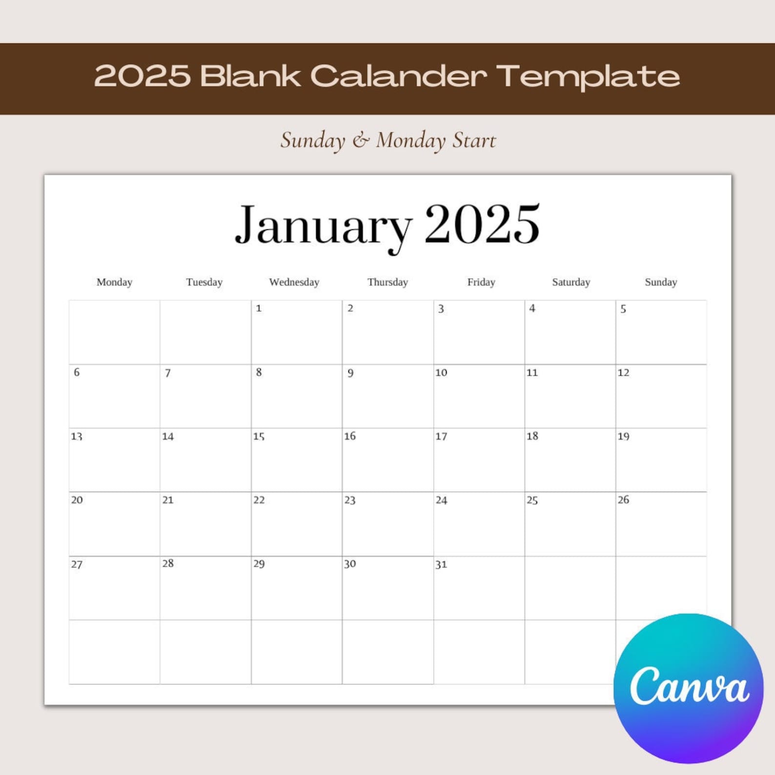 2025 Blank Calendar Template Blank Calendar Printable Blank Calendar 12