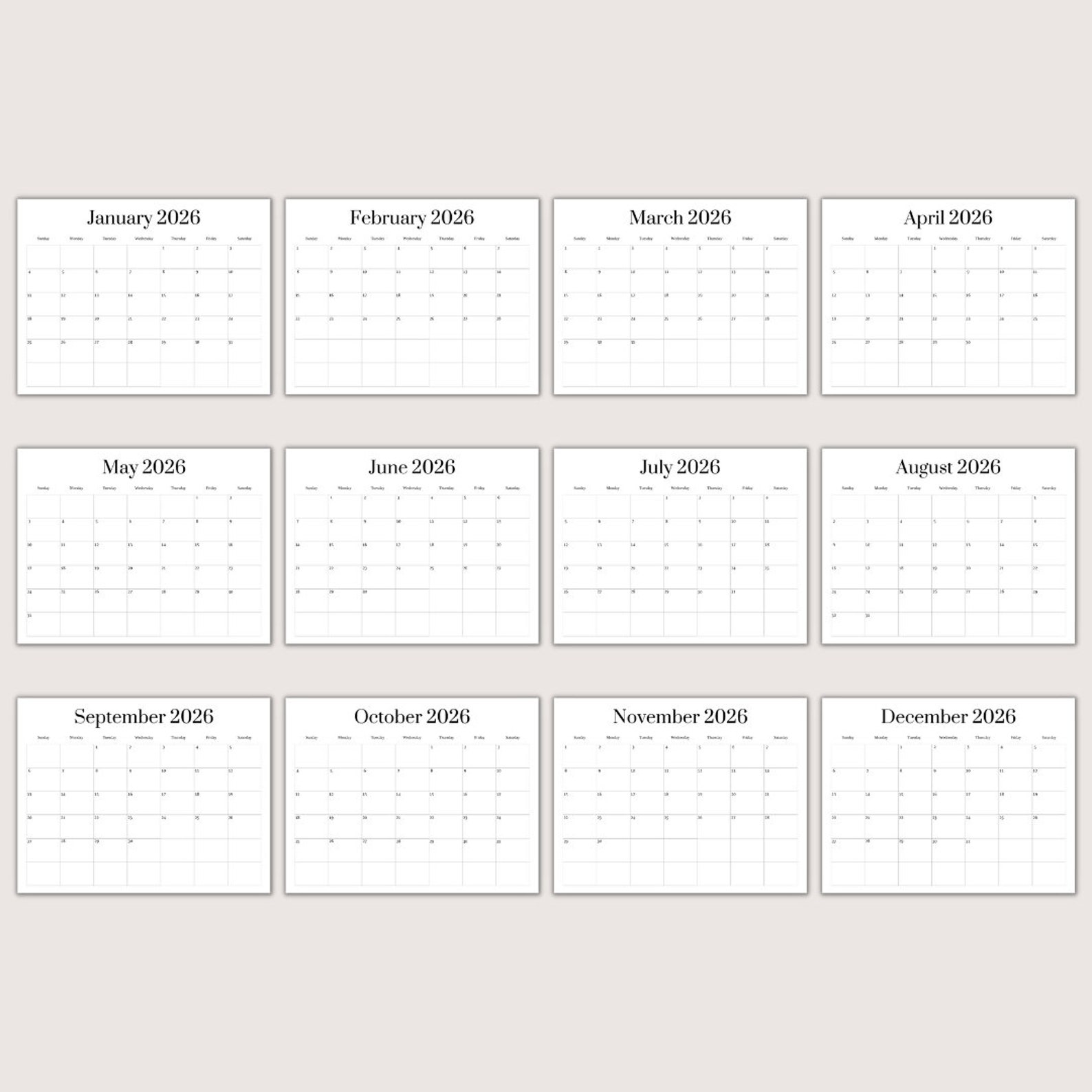 2026 Blank Calendar Template Blank Calendar Printable Blank