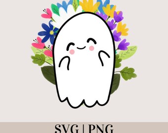 Happy Colorful Flowers Ghost SVG | Spooky Season SVG | Cute Halloween SVG | Fall Shirt Svg | Coffee Cup Svg | Halloween Quote Svg