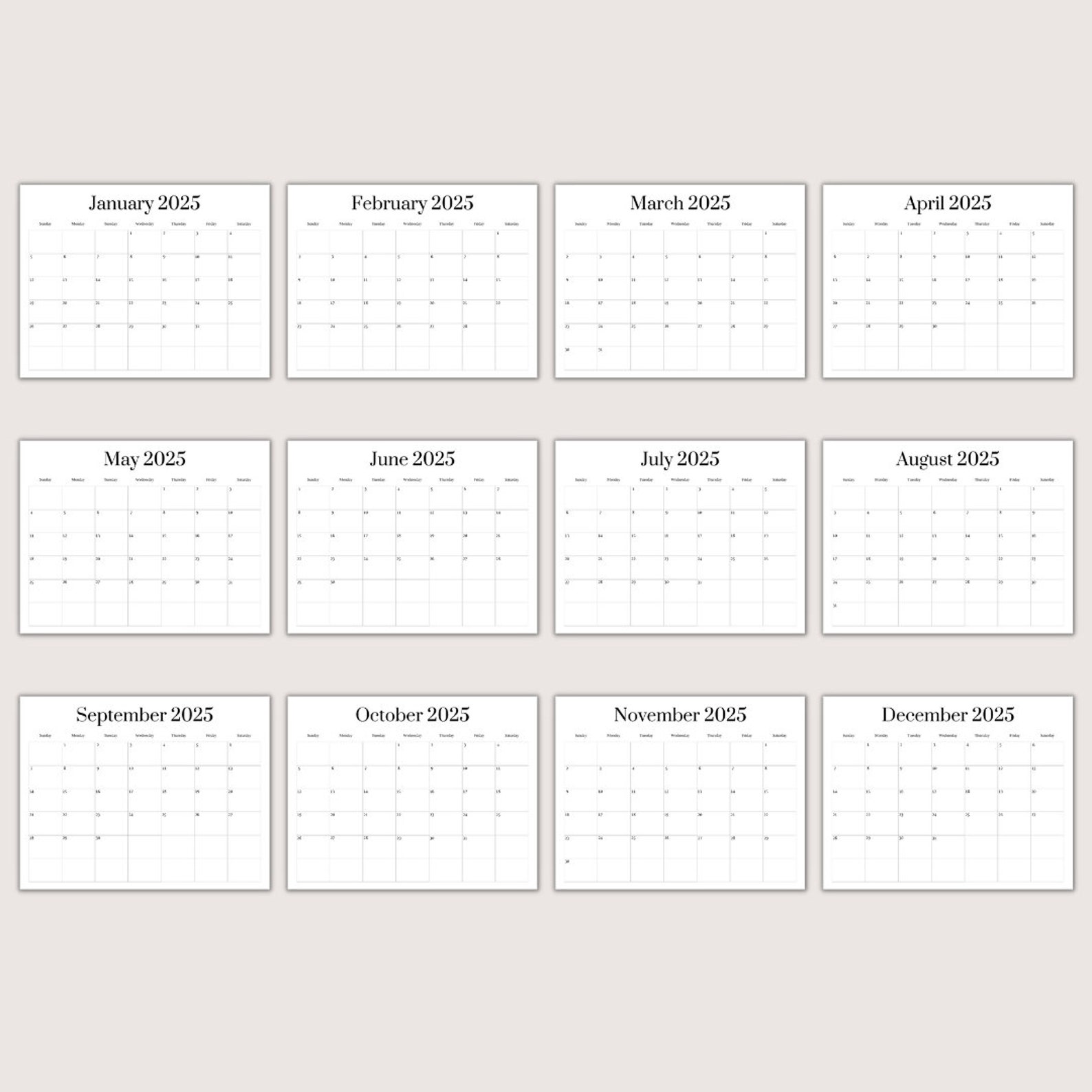 2025 Blank Calendar Template | Blank Calendar | Printable Blank ...
