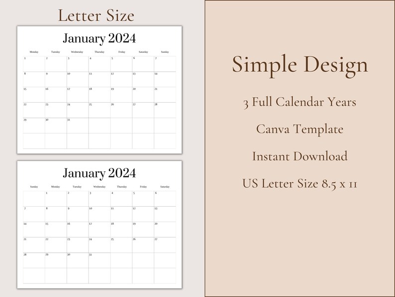 20232025 Blank Calendar Template Blank Calendar Printable Etsy
