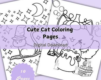 Cute Cat Coloring Pages | Cat Coloring Book | Halloween Coloring Book | Halloween Coloring Pages for Kids | Fall Adult Coloring Pages