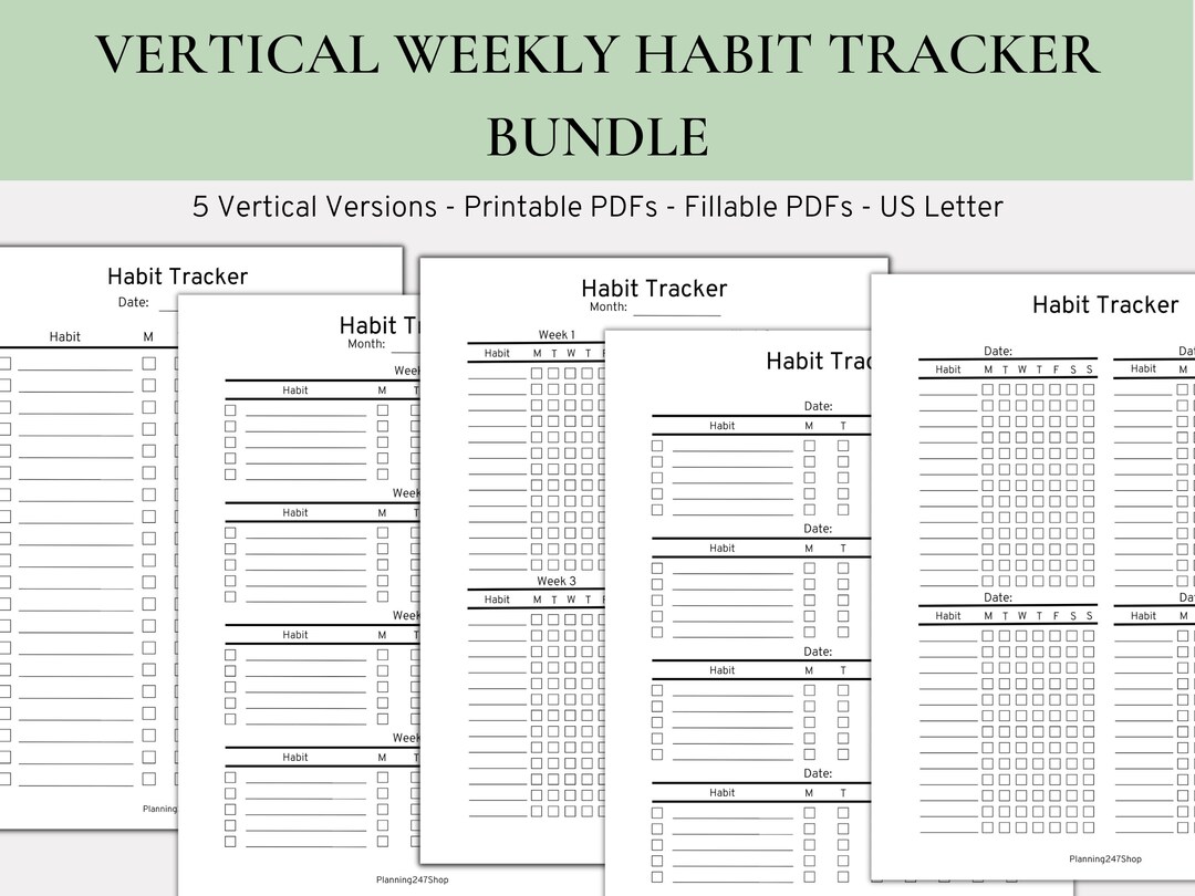 Vertical Weekly Habit Tracker Bundle Habit Tracker Printable - Etsy